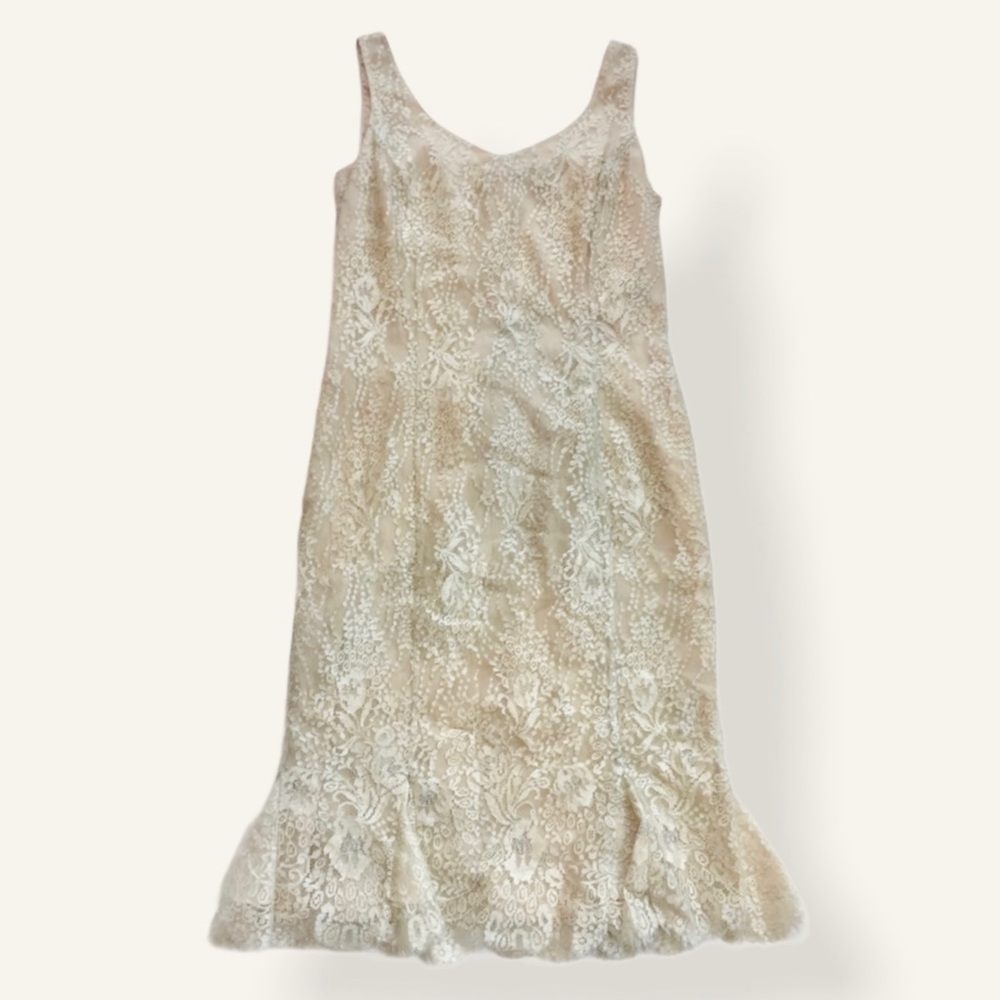 Albert Nipon Nude Lace Dress Sz 4